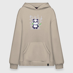 Толстовка-худи оверсайз Панда с бамбуком, цвет: миндальный