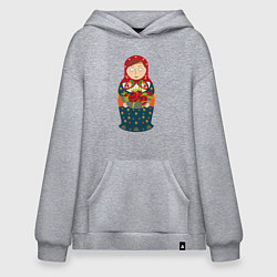 Толстовка-худи оверсайз Матрёшка милая, цвет: меланж