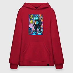 Толстовка-худи оверсайз Тоторо кибер ниндзя - неоновое свечение, цвет: красный