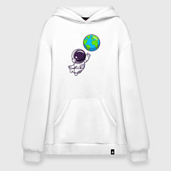Толстовка-худи оверсайз Прикосновение планеты, цвет: белый