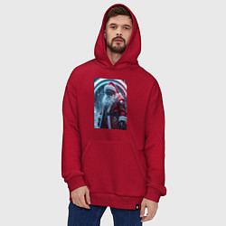 Толстовка-худи оверсайз Дед мороз киберпанк, цвет: красный — фото 2