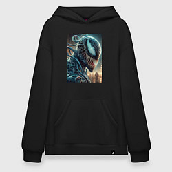 Толстовка-худи оверсайз Веном в профиль - нейроарт фантазия, цвет: черный