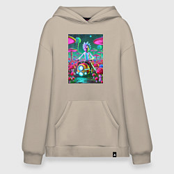 Толстовка-худи оверсайз Рик на космическом мотоцикле - нейроарт, цвет: миндальный