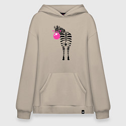 Толстовка-худи оверсайз Зебра в розовых очках, цвет: миндальный