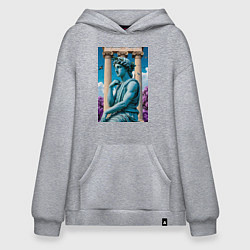 Толстовка-худи оверсайз Античный персонаж на фоне колонн, цвет: меланж