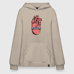 Толстовка-худи оверсайз Скейт в сердце, цвет: миндальный