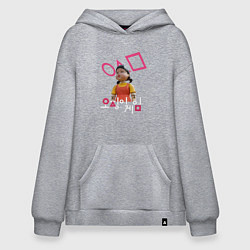 Толстовка-худи оверсайз Игра в кальмара - кукла, цвет: меланж