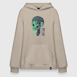 Толстовка-худи оверсайз Скелет киборг в стиле VHS, цвет: миндальный