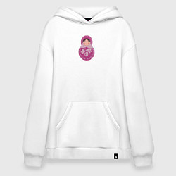 Толстовка-худи оверсайз Матрёшка в розовом, цвет: белый