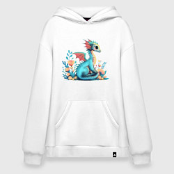 Толстовка-худи оверсайз Бирюзовый дракон, цвет: белый