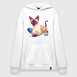 Толстовка-худи оверсайз Игривый сиамский котик, цвет: белый