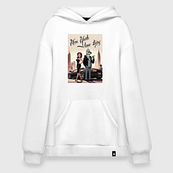 Толстовка-худи оверсайз Бендер в Нью-Йорке - любовная история, цвет: белый