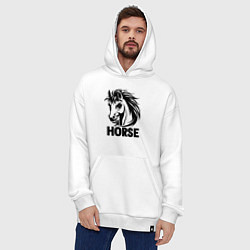 Толстовка-худи оверсайз Динамичный черный конь, цвет: белый — фото 2