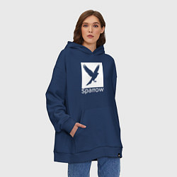 Толстовка-худи оверсайз Летящий воробей, цвет: тёмно-синий — фото 2