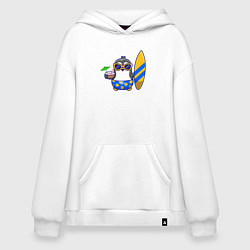 Толстовка-худи оверсайз Пингвин серфер, цвет: белый