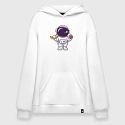 Толстовка-худи оверсайз Космонавт с бананом и клубникой, цвет: белый