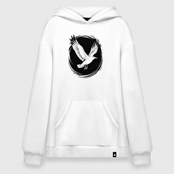 Толстовка-худи оверсайз Чайка в черном круге, цвет: белый