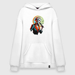 Толстовка-худи оверсайз Певица рок вампир с микрофоном, цвет: белый