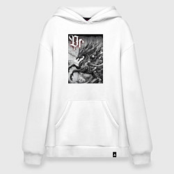 Толстовка-худи оверсайз Симбиот конь-дракон - фантазия, цвет: белый