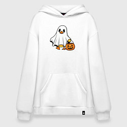 Толстовка-худи оверсайз Утенок в костюме приведения - Хэллоуин, цвет: белый
