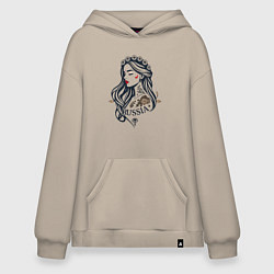 Толстовка-худи оверсайз Русский стиль - славянская девушка, цвет: миндальный