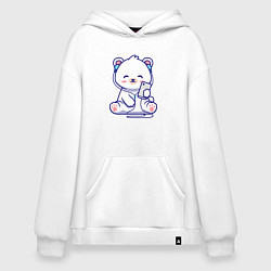 Толстовка-худи оверсайз Music white bear, цвет: белый