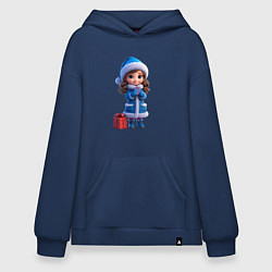 Толстовка-худи оверсайз Снегурочка с подарком, цвет: тёмно-синий
