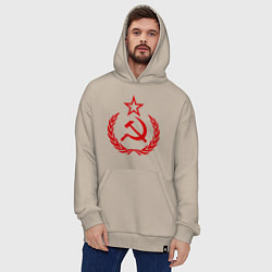 Толстовка-худи оверсайз СССР герб, цвет: миндальный — фото 2