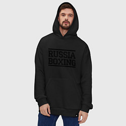 Толстовка-худи оверсайз Russia boxing, цвет: черный — фото 2