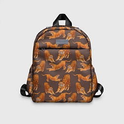 Детский рюкзак Тигровые потягушки кофе паттерн, цвет: 3D-принт