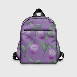 Детский рюкзак Фиолетовые тюльпаны с зелеными листьями, цвет: 3D-принт