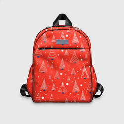 Детский рюкзак Контур из белых елочек на красном фоне с синим сне, цвет: 3D-принт