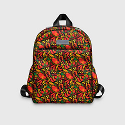 Детский рюкзак Желтые и красные цветы, птицы и ягоды хохлома, цвет: 3D-принт