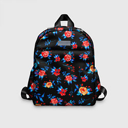 Детский рюкзак Яркие розы на черном фоне, цвет: 3D-принт