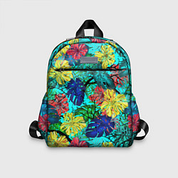 Детский рюкзак Тропические растения на бирюзовом фоне