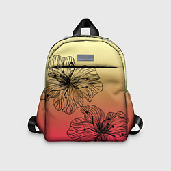 Детский рюкзак Черные абстрактные цветы на красно-желтом градиент