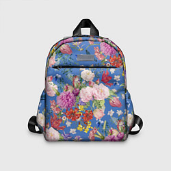 Детский рюкзак Цветы Розовый Букет На Синем Фоне