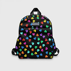 Детский рюкзак Сердечки разноцветные на черном, цвет: 3D-принт