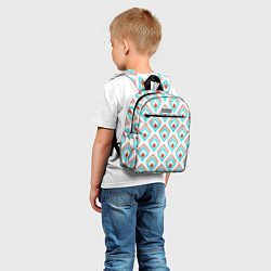 Детский рюкзак Бирюзовые с рыжим неоновые абстрактные ромбы, цвет: 3D-принт — фото 2