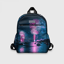 Детский рюкзак Неоновый салют над рекой ночью - Синий, цвет: 3D-принт