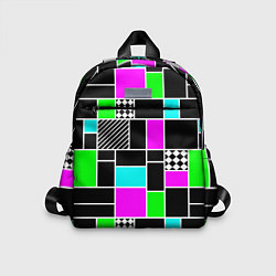 Детский рюкзак Неоновый геометрический узор на черном