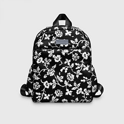 Детский рюкзак Белые цветы на чёрном фоне Белые цветы на чёрном ф