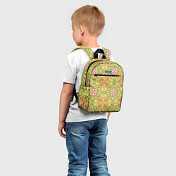 Детский рюкзак Зеленые узоры и оранжевые цветы, цвет: 3D-принт — фото 2