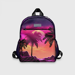 Детский рюкзак Пальмы и пляж в розовом закате ретро дизайн, цвет: 3D-принт