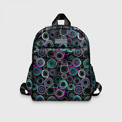 Детский рюкзак Узор ретро круги и кольца на черном фоне, цвет: 3D-принт
