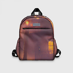 Детский рюкзак Викторианский дом и старые фонари с тыквами в пурп, цвет: 3D-принт