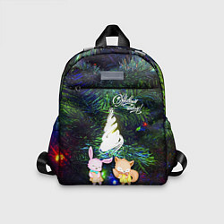 Детский рюкзак Новый год 2023 зайчик и лисёнок возле ёлочки, цвет: 3D-принт