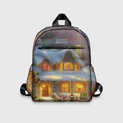 Детский рюкзак Заснеженные деревья и новогодний коттедж с гирлянд, цвет: 3D-принт