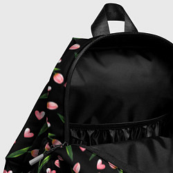 Детский рюкзак Тюльпаны и сердечки на черном - паттерн, цвет: 3D-принт — фото 2