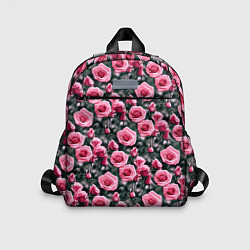 Детский рюкзак Кусты розовых роз на сером фоне, цвет: 3D-принт